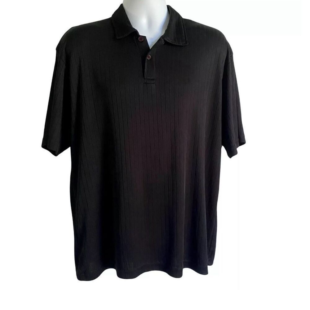 Ron Chereskin Black Polyester Polo Shirt Mens S Ribbed